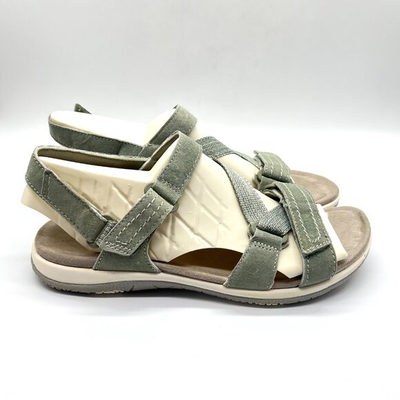 11W 11 WIDE WIDTH Earth Origins Savoy Sage Green Suede Sandals Shoes - Picture 1 of 12